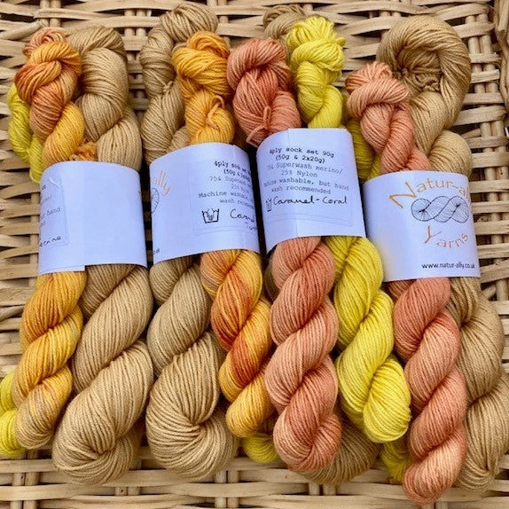 Caramel-Coral Sock set - Merino / nylon sock yarn