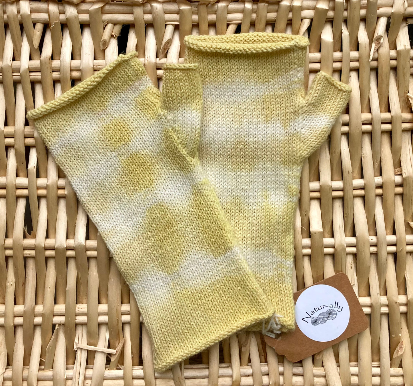 Yellow tie-dyed fingerless gloves