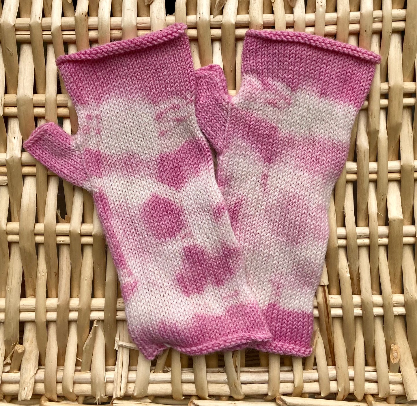 Cerise Pink tie-dyed fingerless gloves
