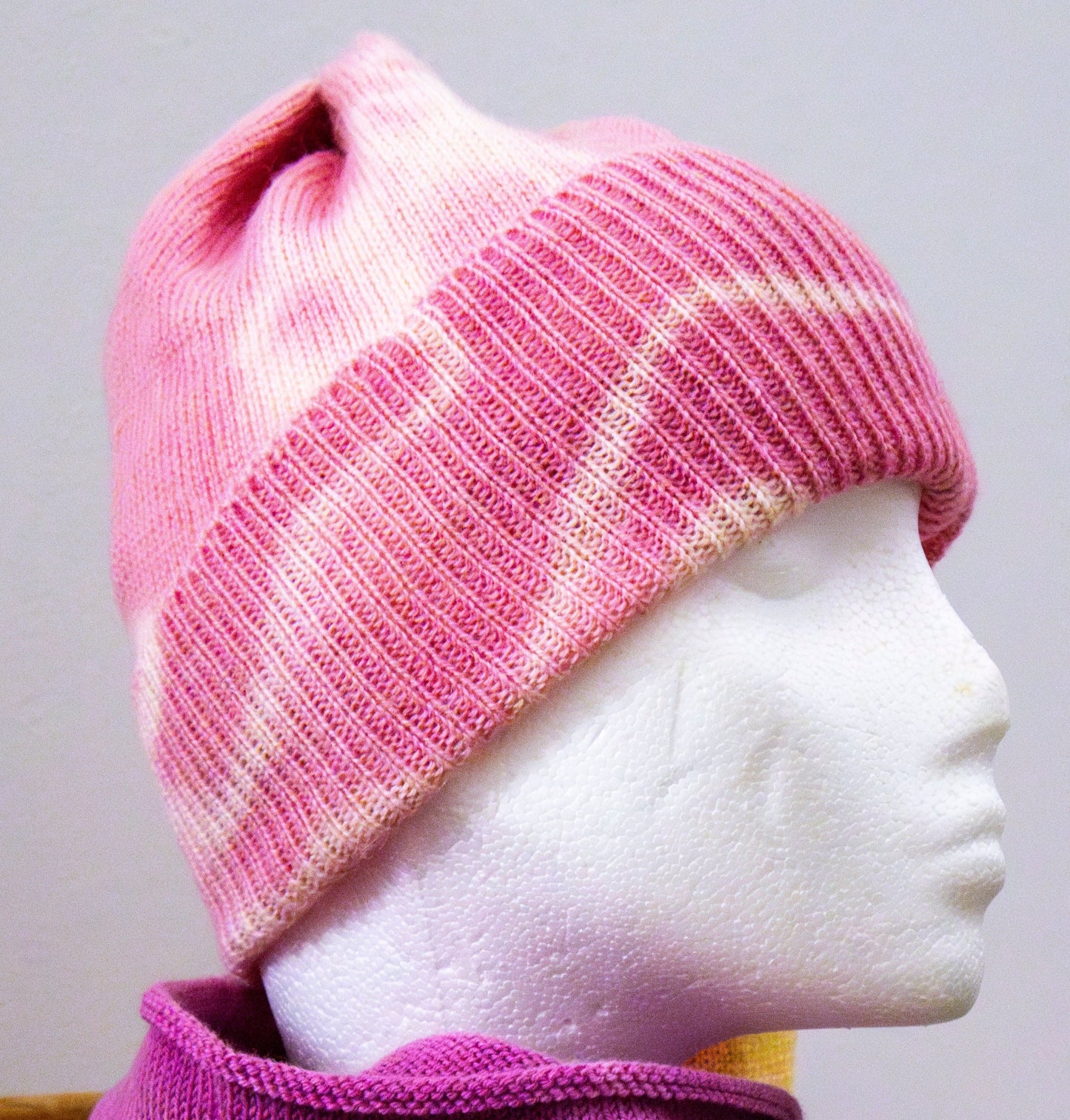 Pink beanie hat - tie dyed