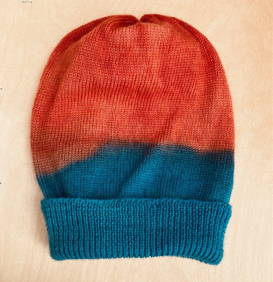 Madder and teal hat - dip dyed