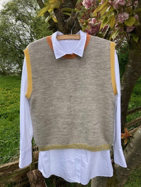 Spring Naturals - Knitted Vest Top with  naturally dyed contrast trims