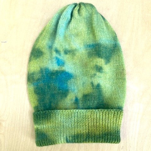 Indigo and yellow - mottle dyed hat.